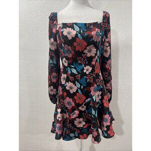 City Studios Juniors' Floral-Print Square-Back Asymmetrical Tiered Dress Sz 9